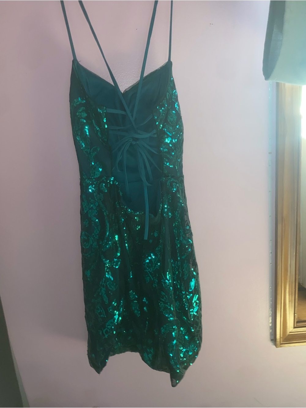 Green Sequin Spaghetti Strap Dress